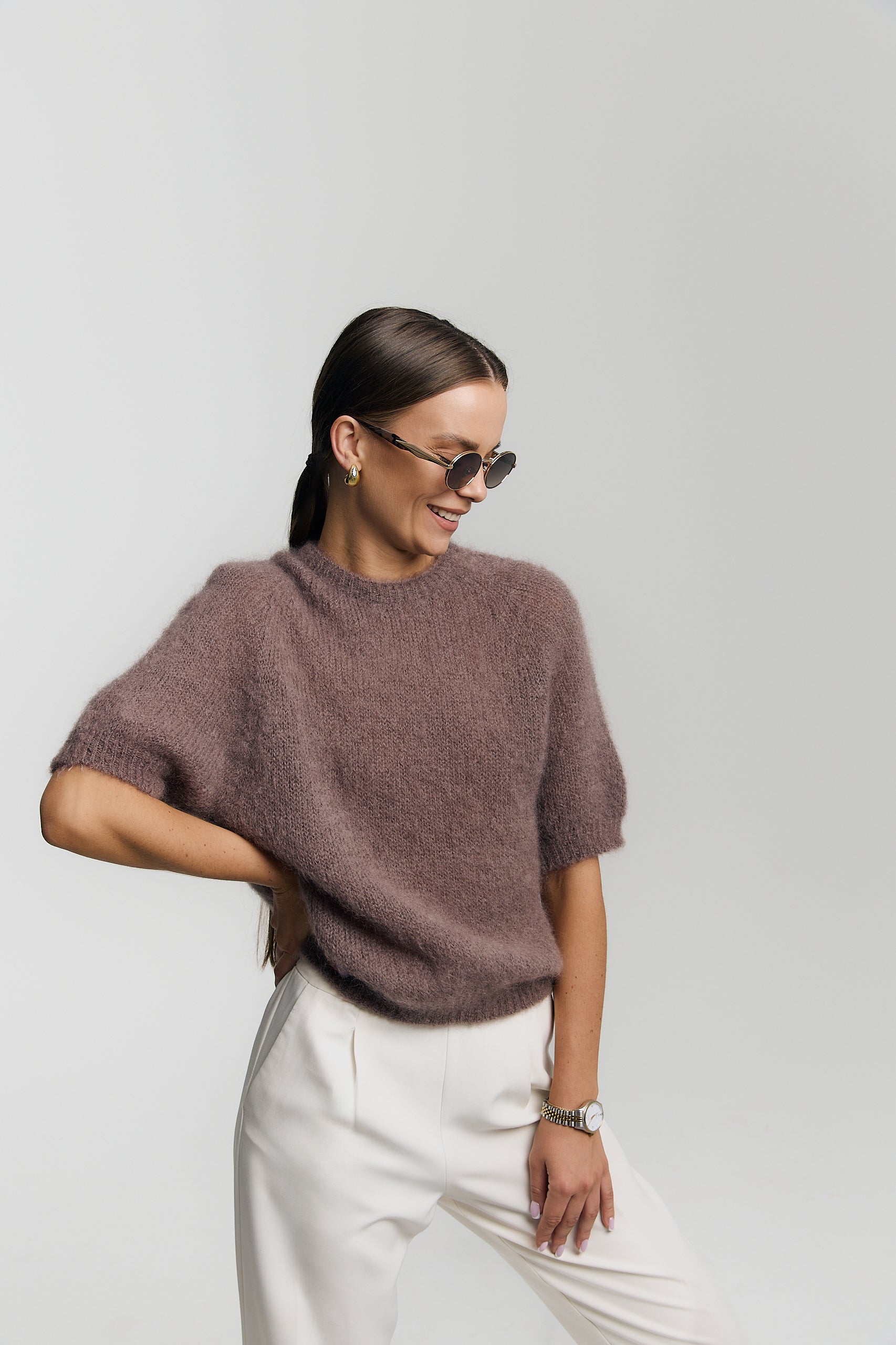 Lekki sweter z moheru z krótszym rękawem