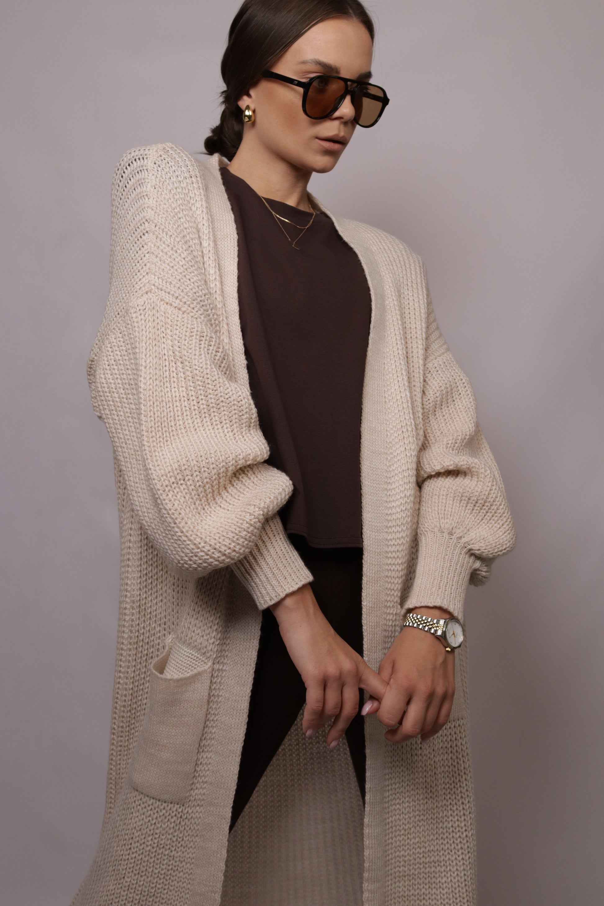 beżowy długi kardigan