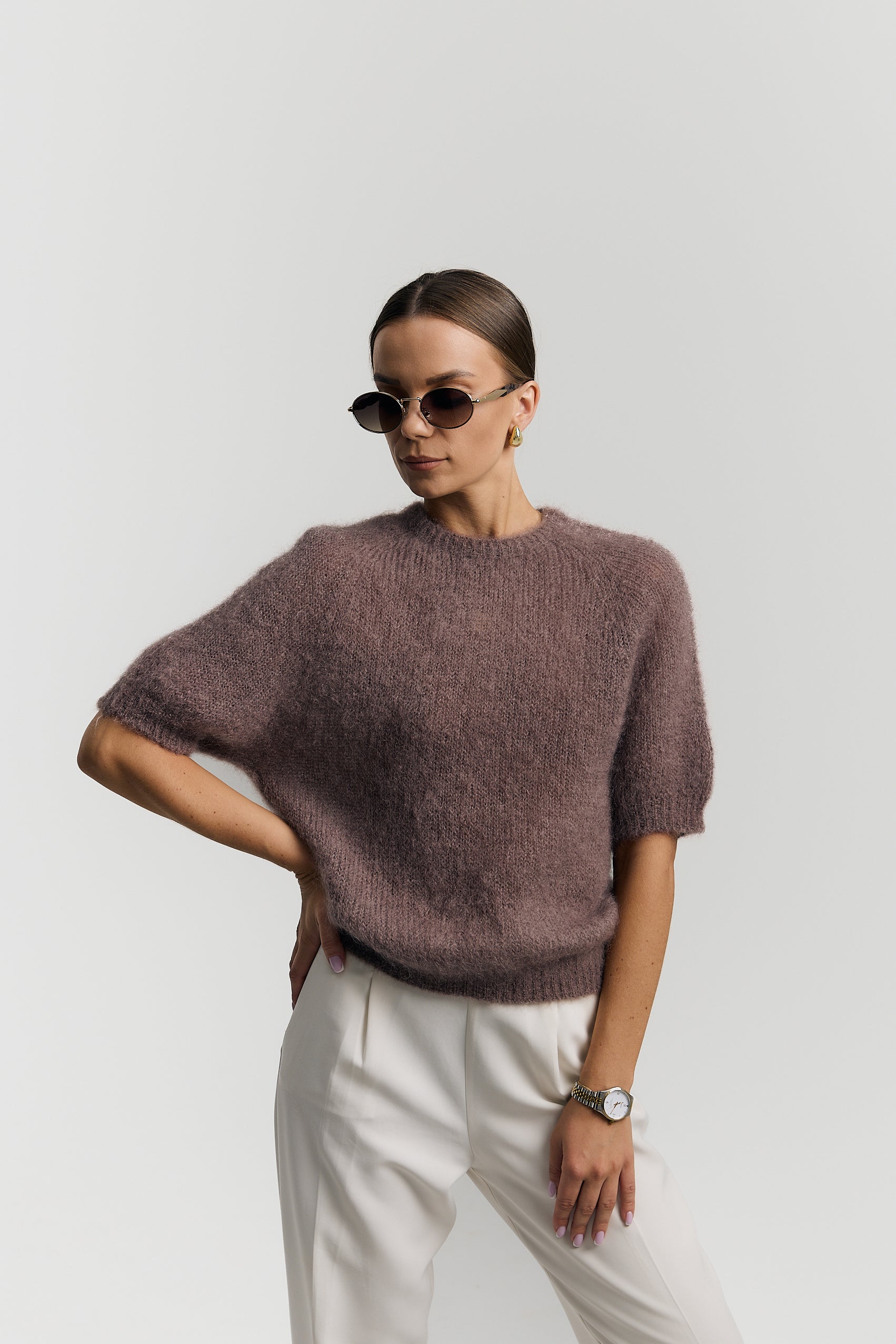moherowy sweter z krótszym rękawem