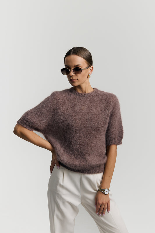moherowy sweter z krótszym rękawem